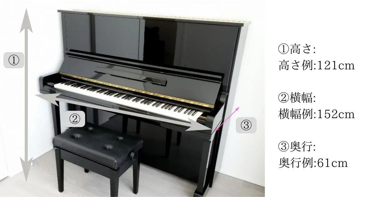 アップライトピアノ サイズ例