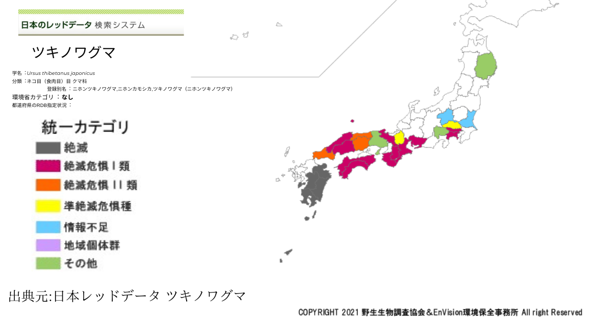 ツキノワグマ　日本レッドデータ